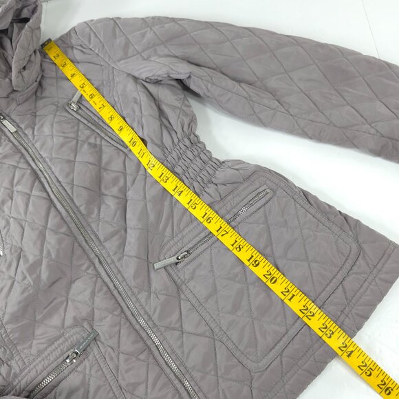 MICHAEL KORS GRAY QUILTED JACKET WOMEN'S SIZE PETITES MEDIUM HOODED ZIP POCKETS - Picture 14 of 16